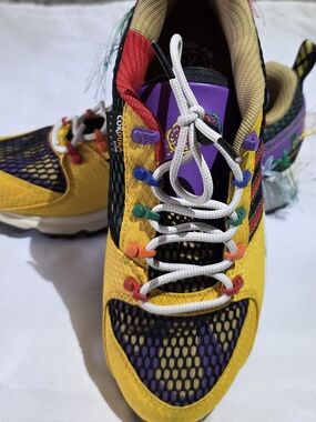 adidas Kids Yellow and Purple Multicolor Lace Sneakers Size 7 Big Kids